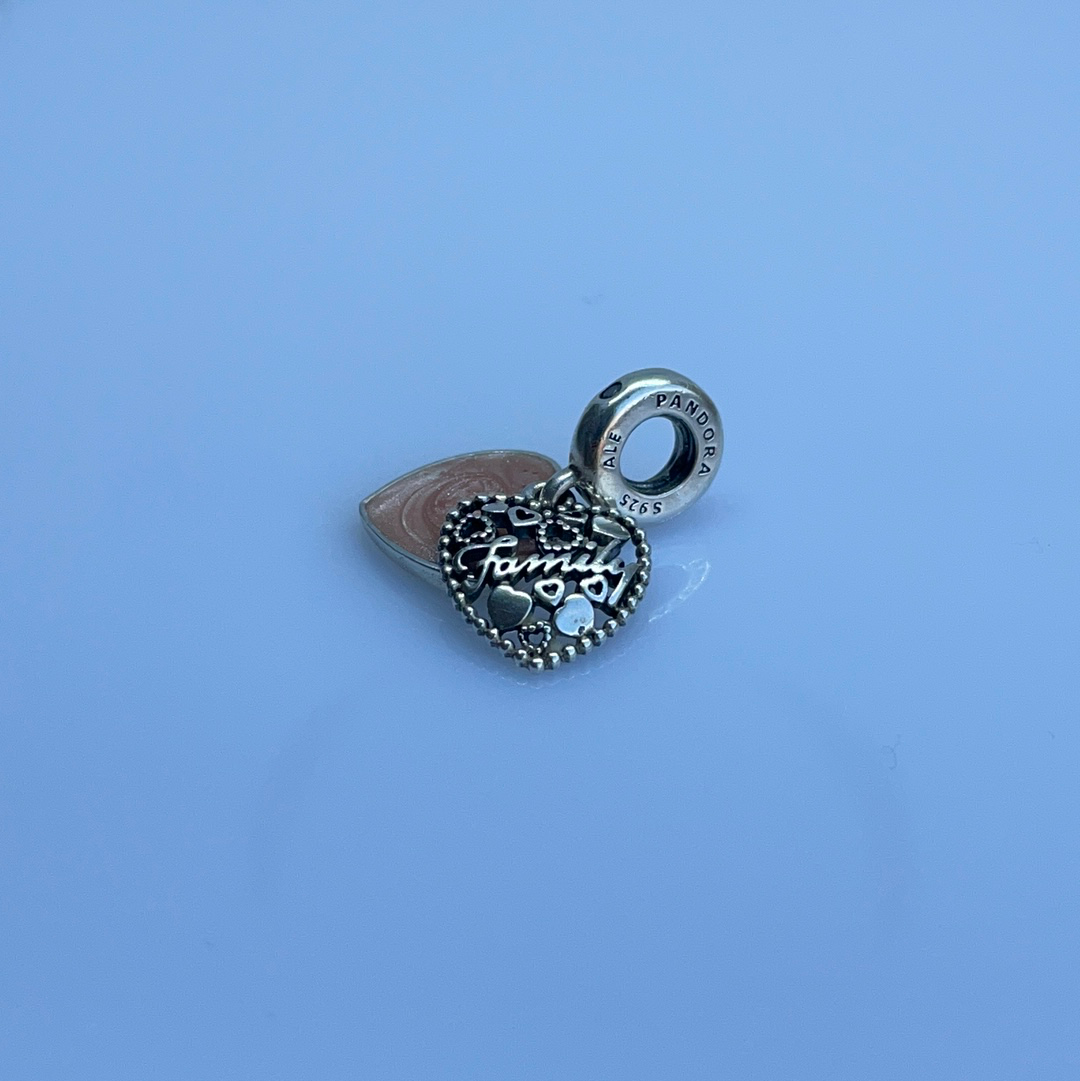 Genuine Pandora Pink Family Heart Enamel Charm Dangle Gift