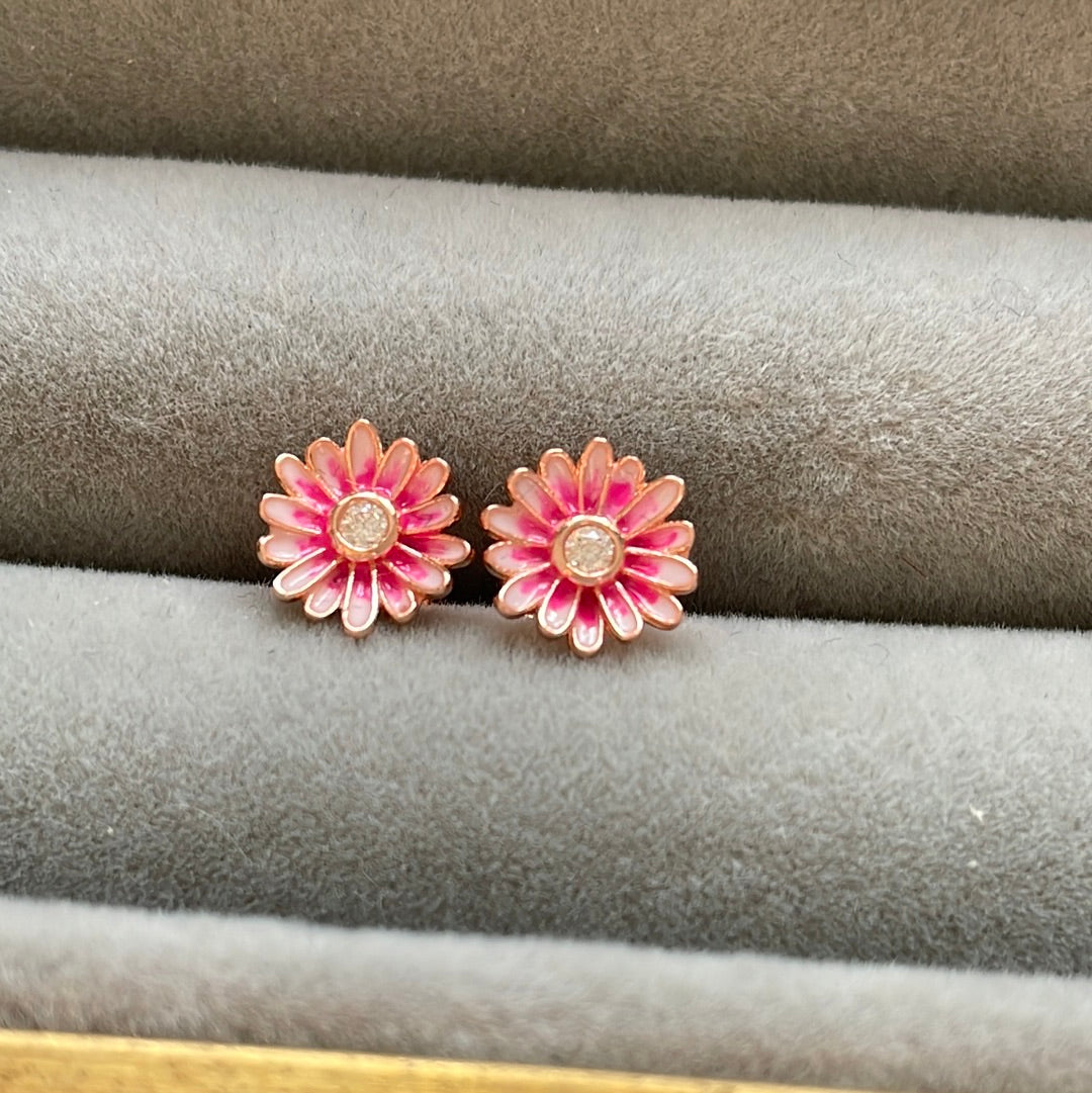 Pandora pink daisy flower 2024 stud earrings