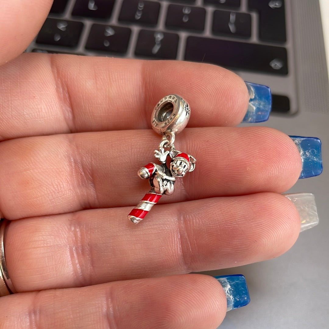 Genuine Pandora Disney Enamel Christmas Candy Cane Mickey Mouse