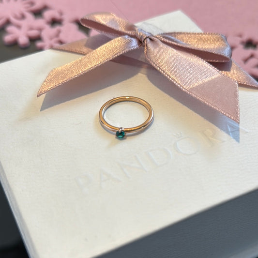 Genuine Pandora Rose Gold Pave Green Stone 50 Solitaire Ring