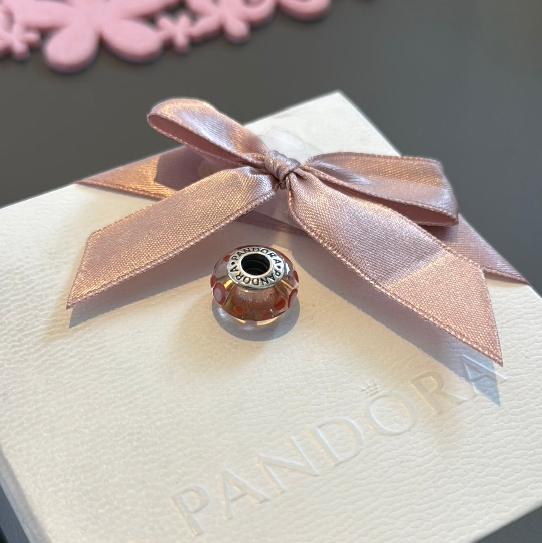 Genuine Pandora Murano Charm With Orange Dots Polka