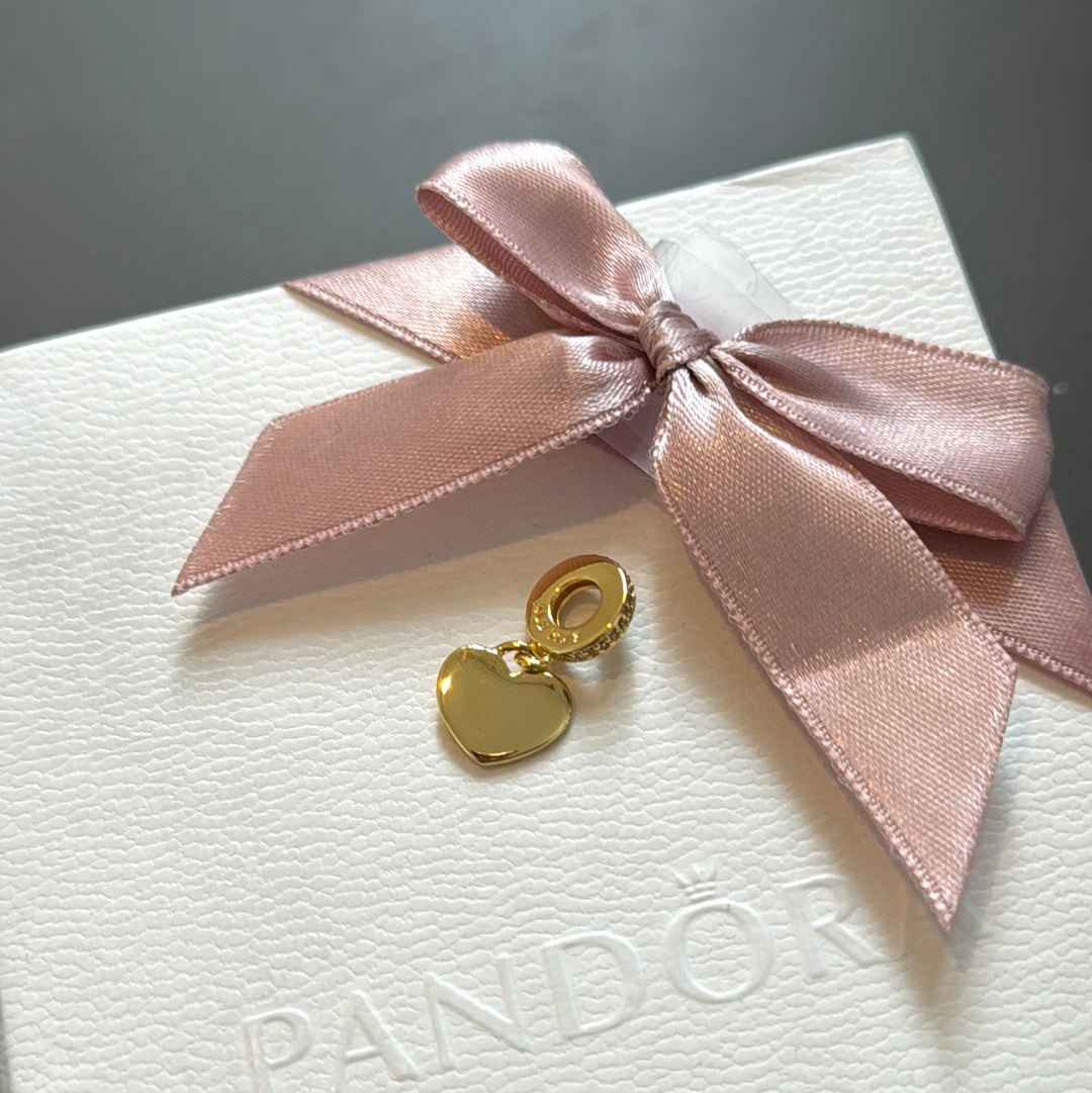 Genuine Pandora Shine Gold Engravable Heart Dangle Charm