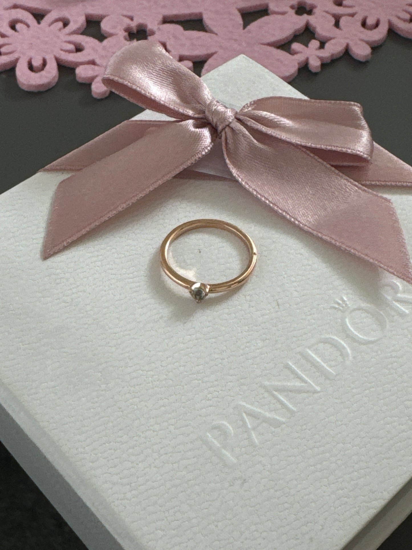 Genuine Pandora Rose Gold Pave Blue Stone 50 Solitaire Ring