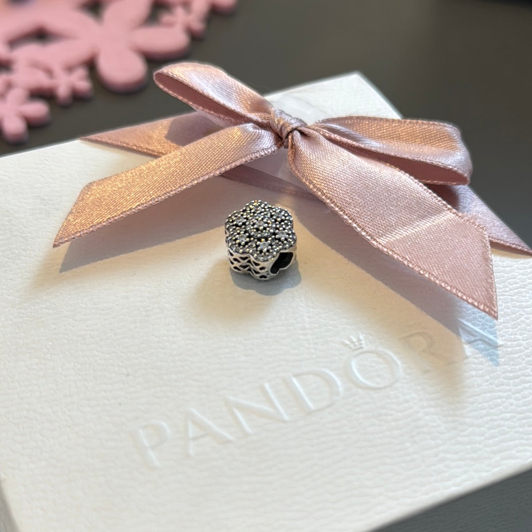 Genuine Pandora Pave Flower Charm with Pave Petals