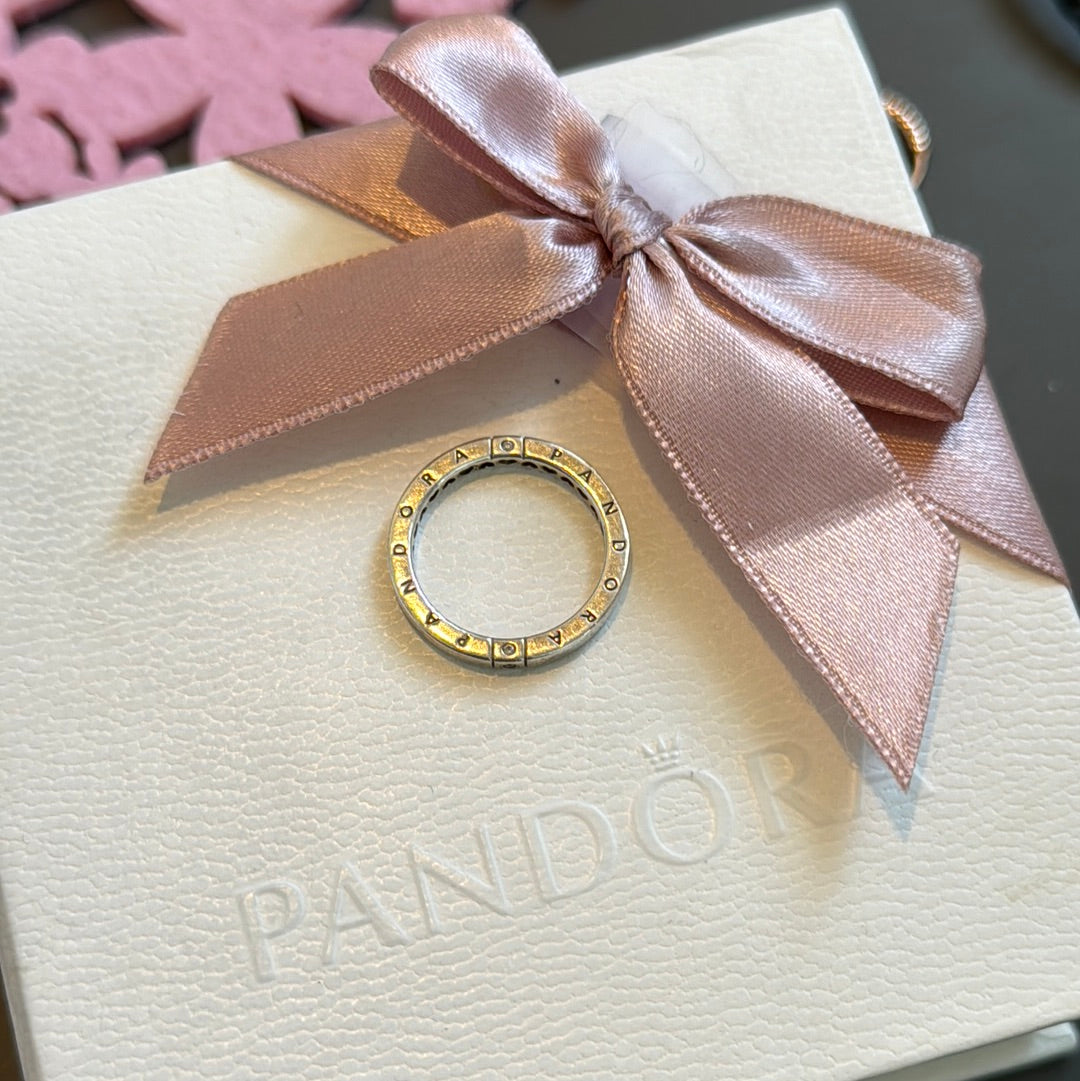 Genuine Pandora Logo CZ Plain Ring 52