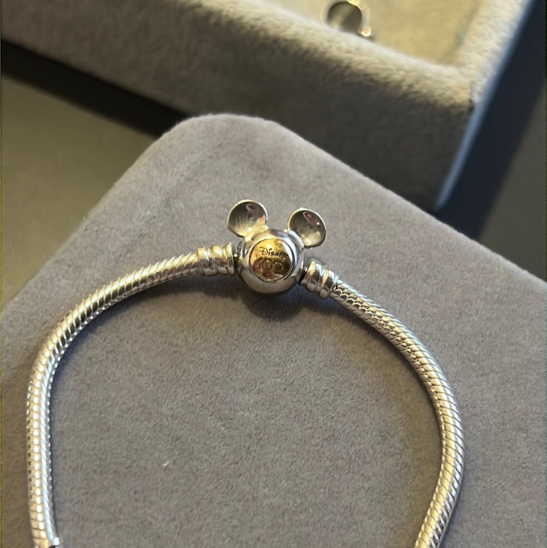 Genuine Pandora Disney Mickey Mouse Two Tone 100th Anniversary Clasp Bracelet Size 18cm