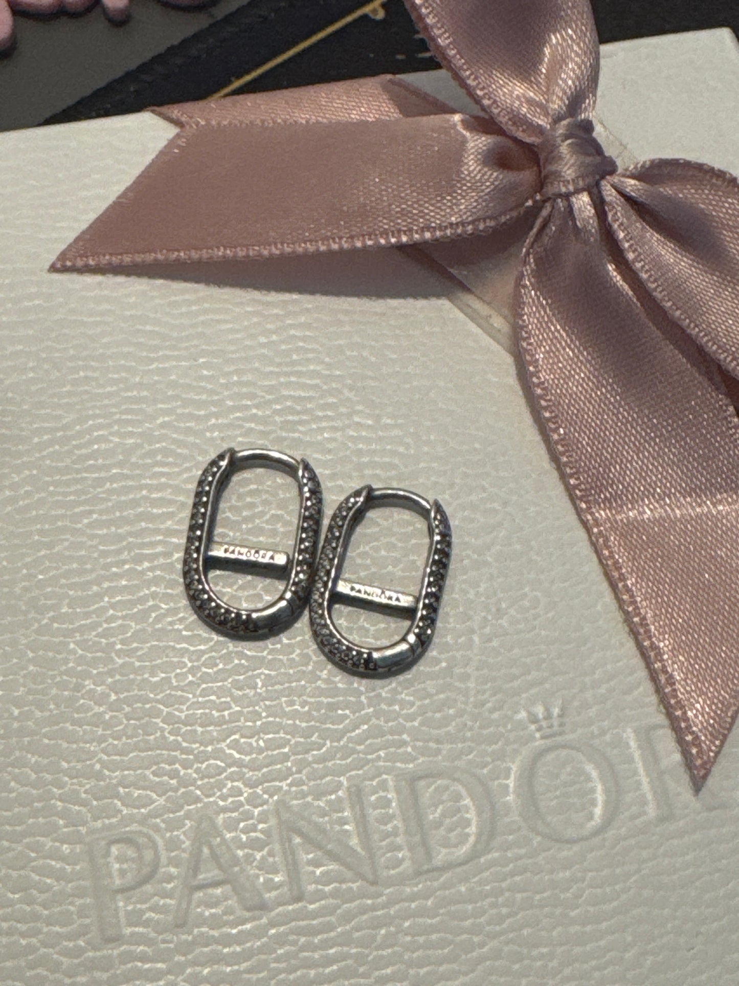 Genuine Pandora Pave Me Link Hoop Earrings