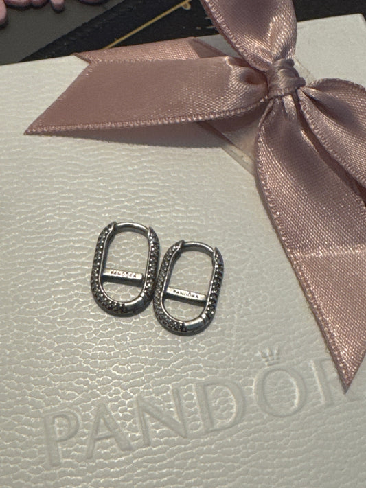 Genuine Pandora Pave Me Link Hoop Earrings