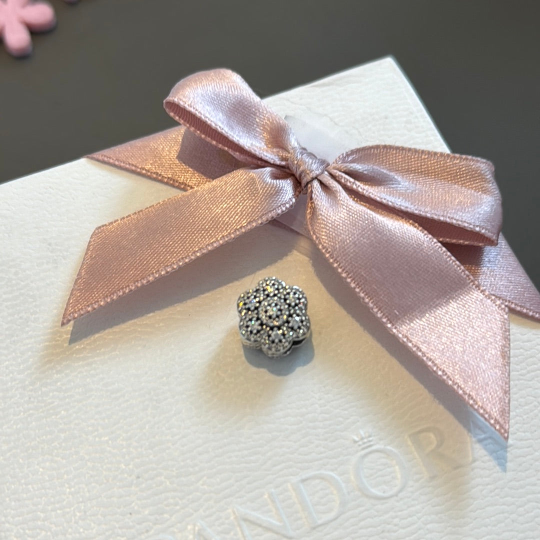 Genuine Pandora Pave Flower Charm with Pave Petals