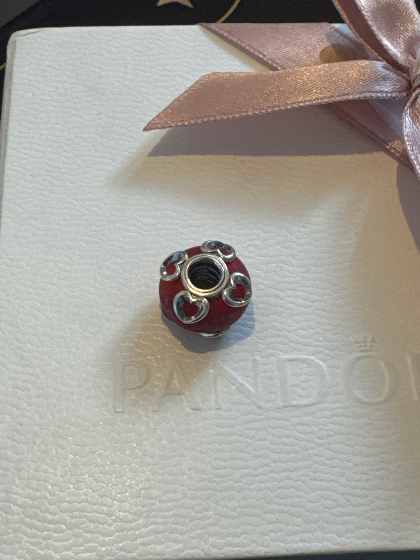 Genuine Pandora Red Frosted Heart Murano Charm