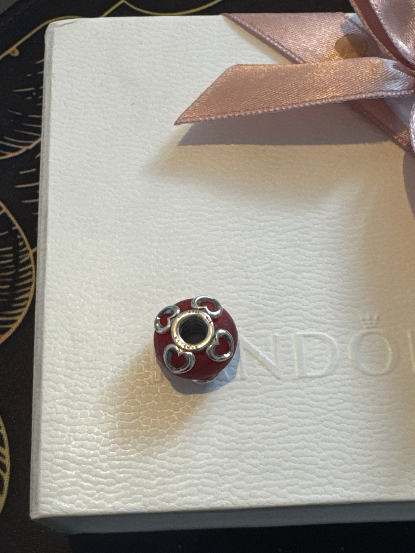 Genuine Pandora Red Frosted Heart Murano Charm