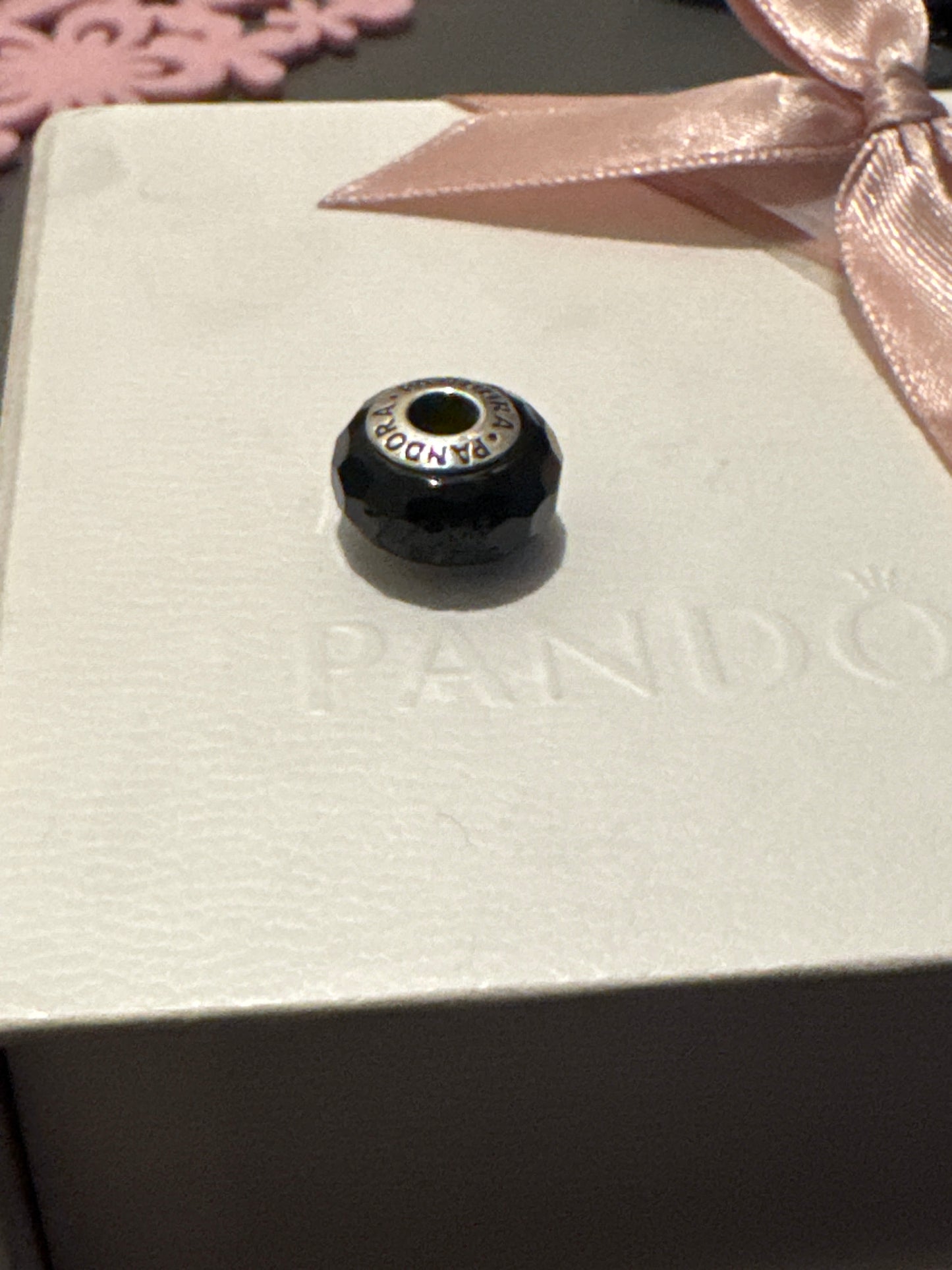 Genuine Pandora RARE HTF Las Vegas Exclusive  Black Faceted Murano Glass Charm