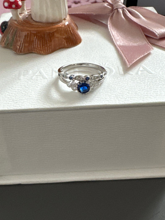 Sterling Silver Blue and Clear Circle Stone Pave CZ Ring Set Size 54 - 60