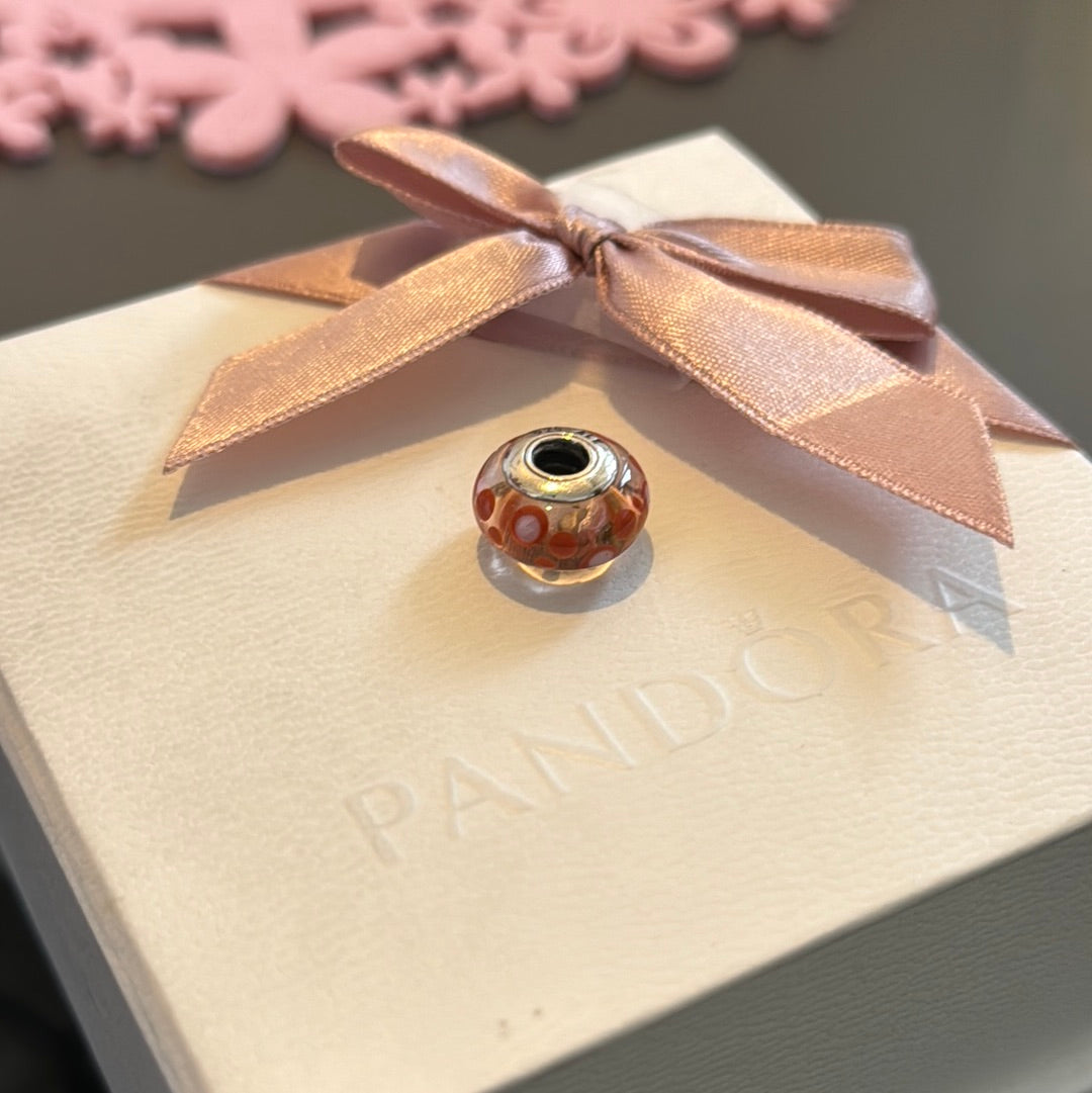 Genuine Pandora Murano Charm With Orange Dots Polka