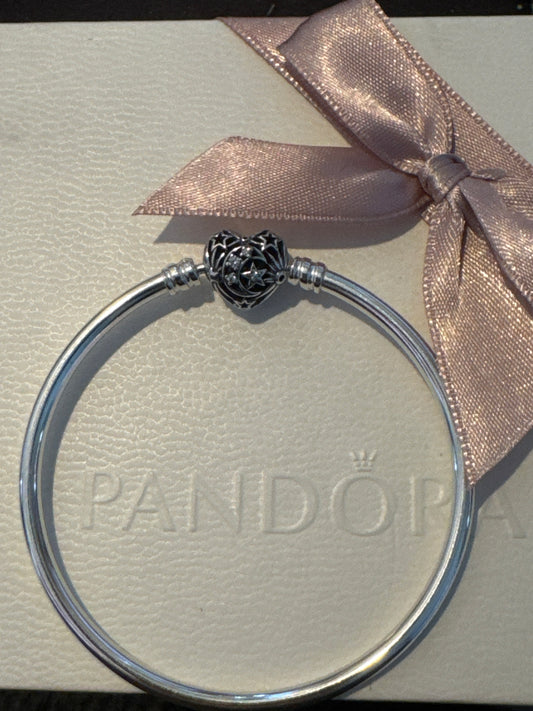 Genuine Pandora Heart Clasp Star Moon New Style Bangle Bracelet