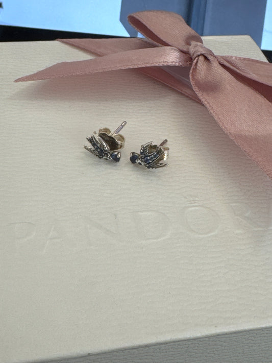 Genuine Pandora Blue Swallow Bird Stud Earrings