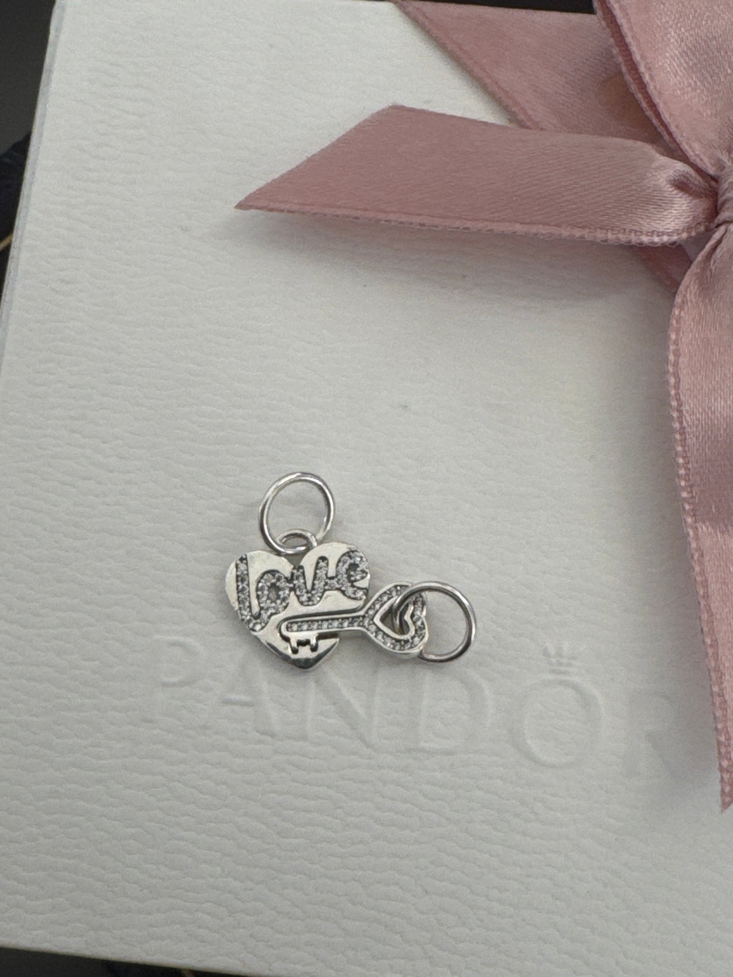 Genuine Pandora Splittable Pave Love Heart & Key Charm 2 in 1