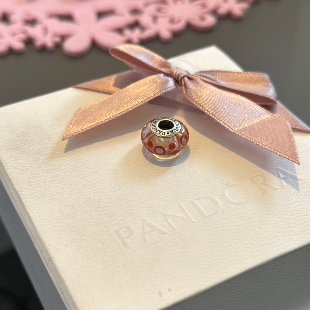Genuine Pandora Murano Charm With Orange Dots Polka