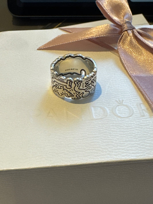 Genuine Pandora Keith Haring Ring Size 52