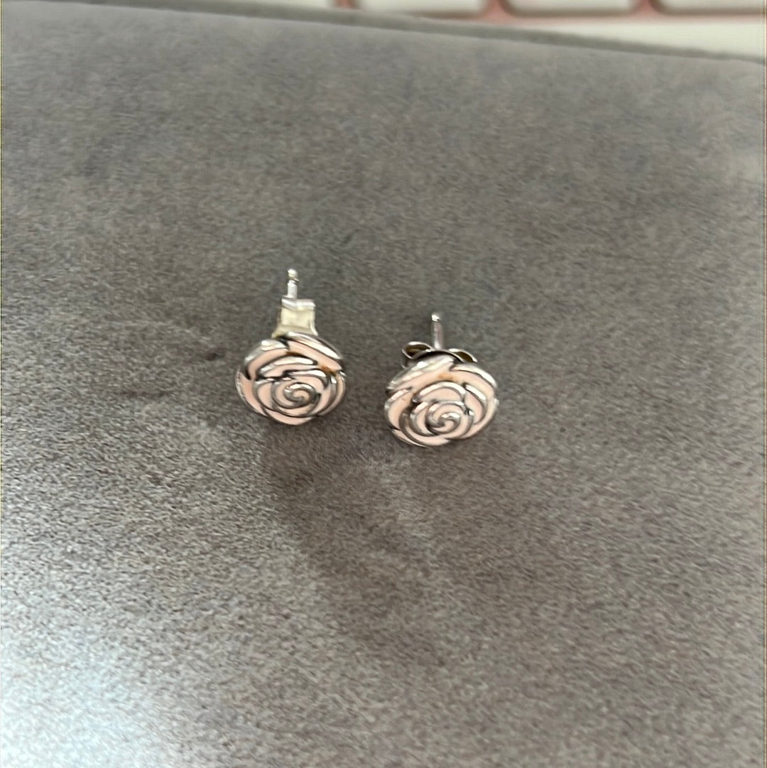 Genuine Pandora Enamel Rose Flower Pink Earrings