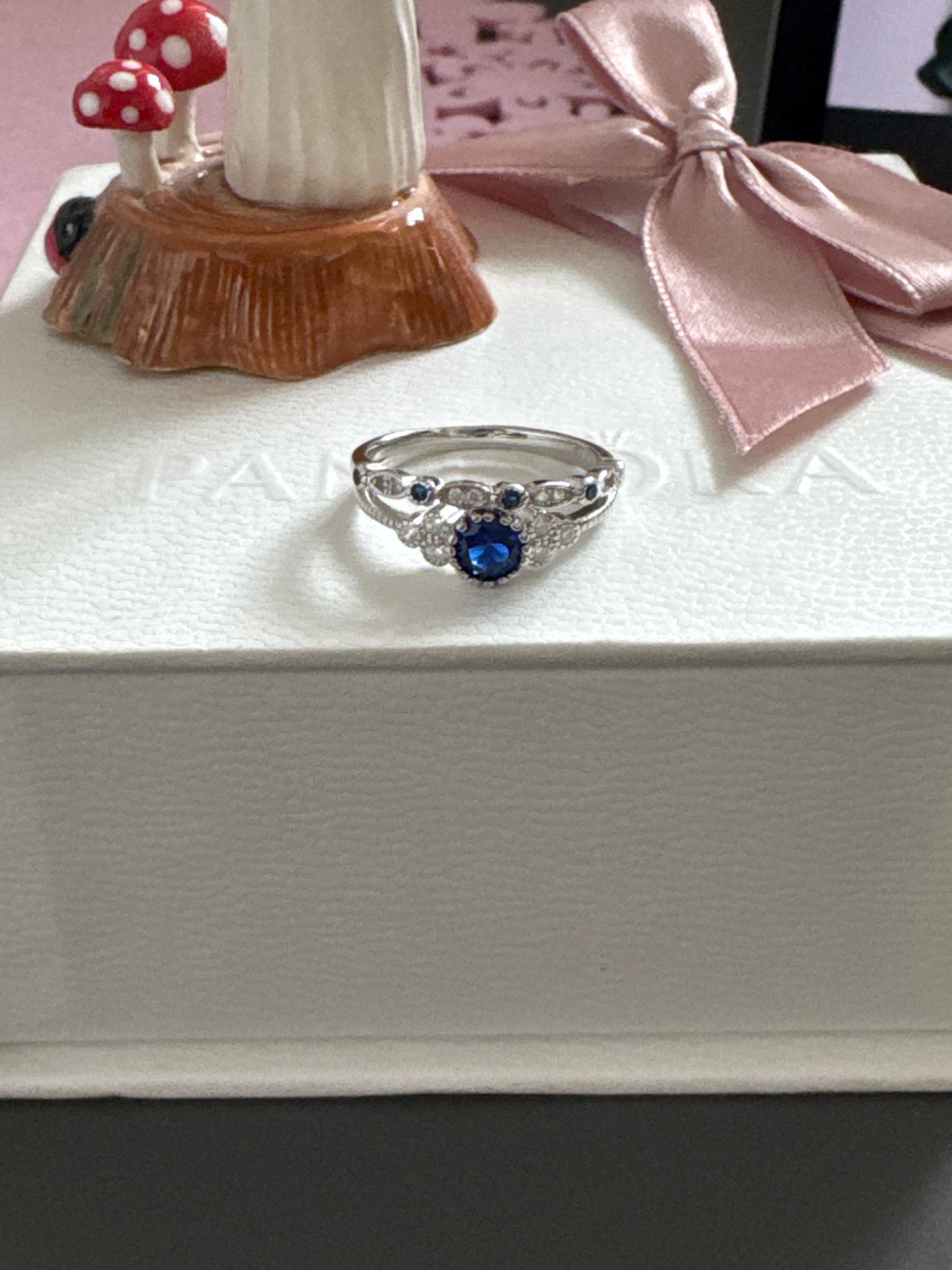 Sterling Silver Blue and Clear Circle Stone Pave CZ Ring Set Size 54 - 60