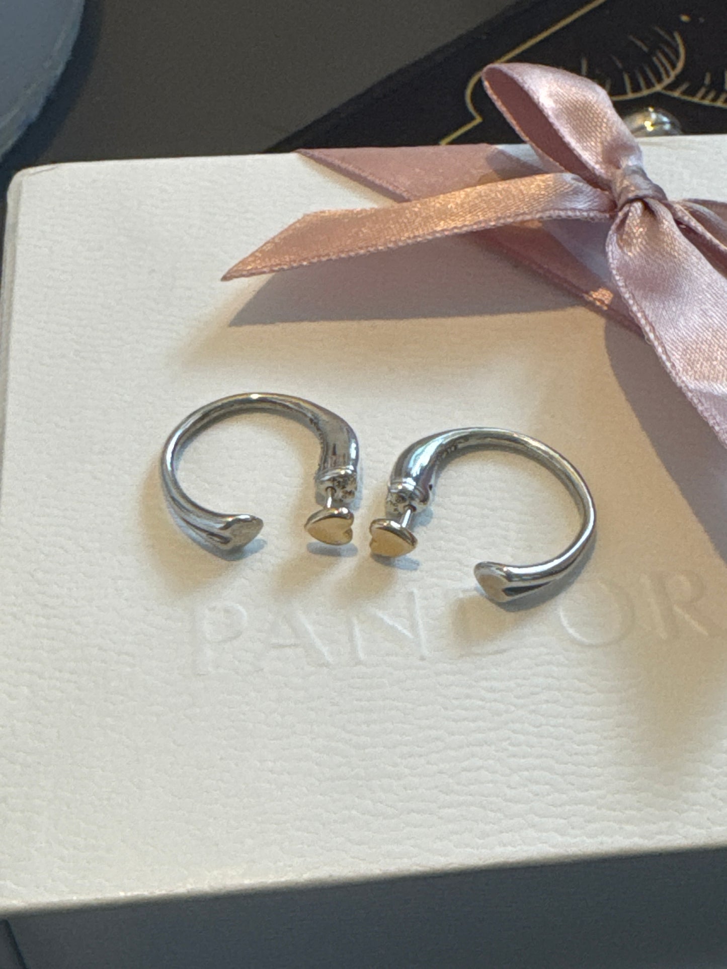 Genuine Pandora Two Tone Gold Heart Hoop Earrings