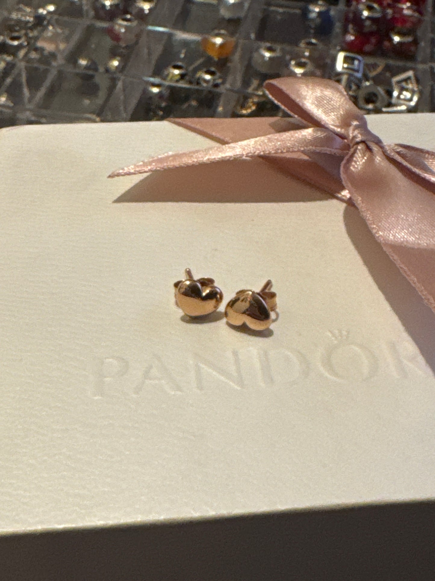 Genuine Pandora Rose Gold Plain Heart Stud Earrings