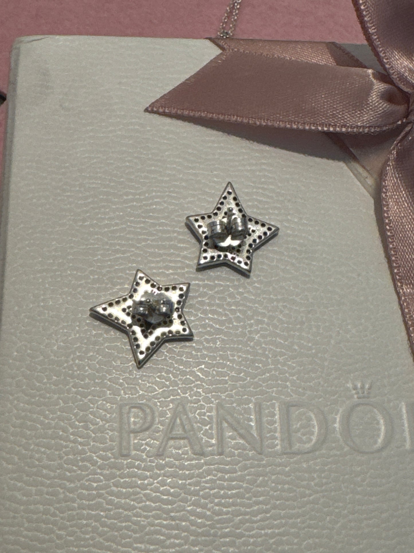 Genuine Pandora Large Asymmetrical Star Pave Earrings Studs