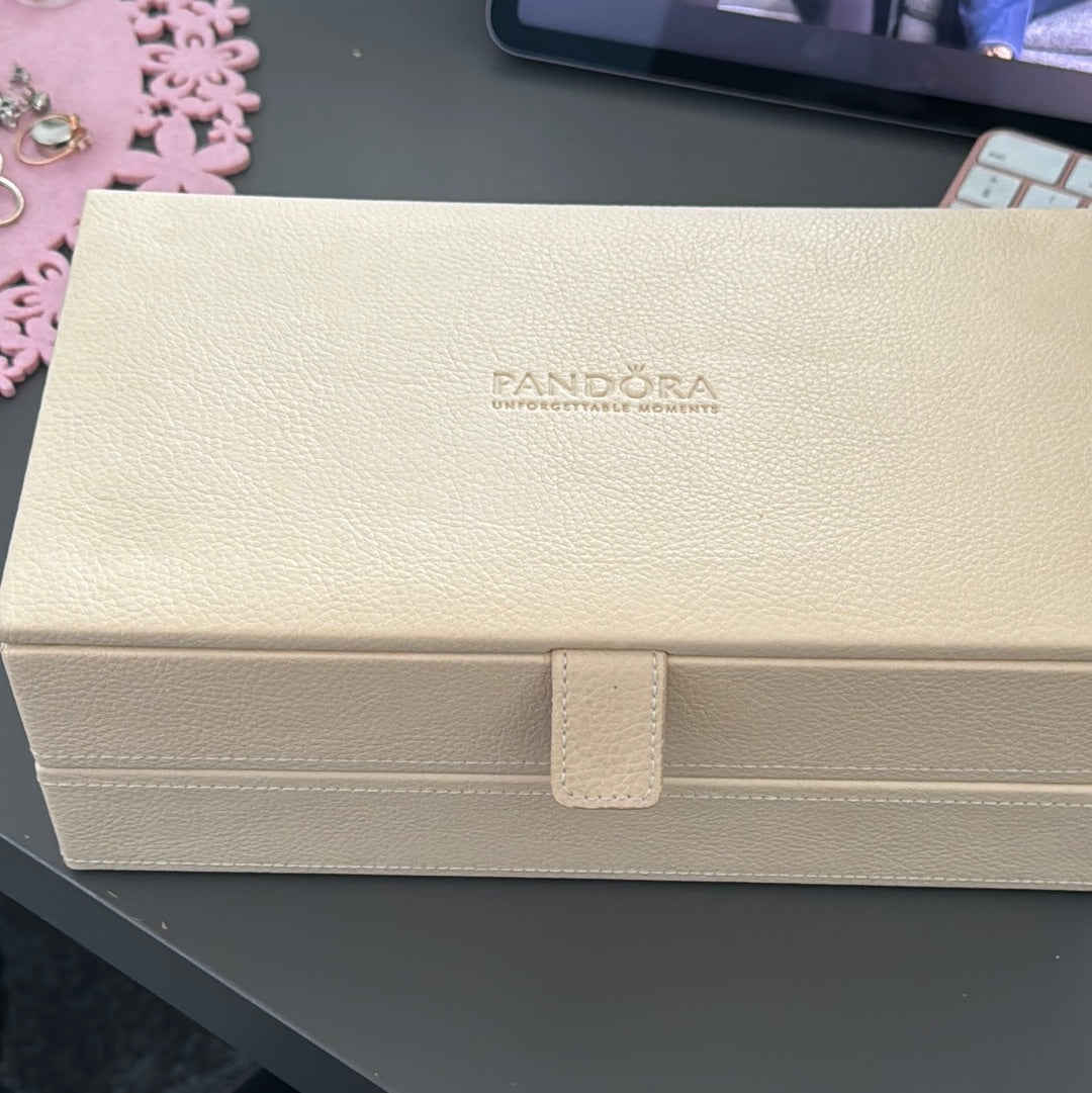 Genuine Pandora Cream Two Tier Jewellery Box Rare with Four Charm Bars