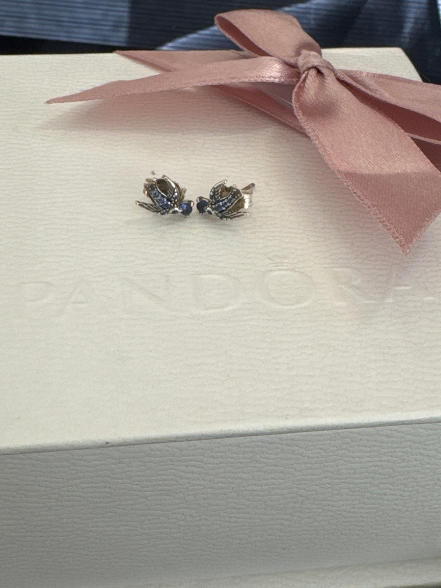 Genuine Pandora Blue Swallow Bird Stud Earrings