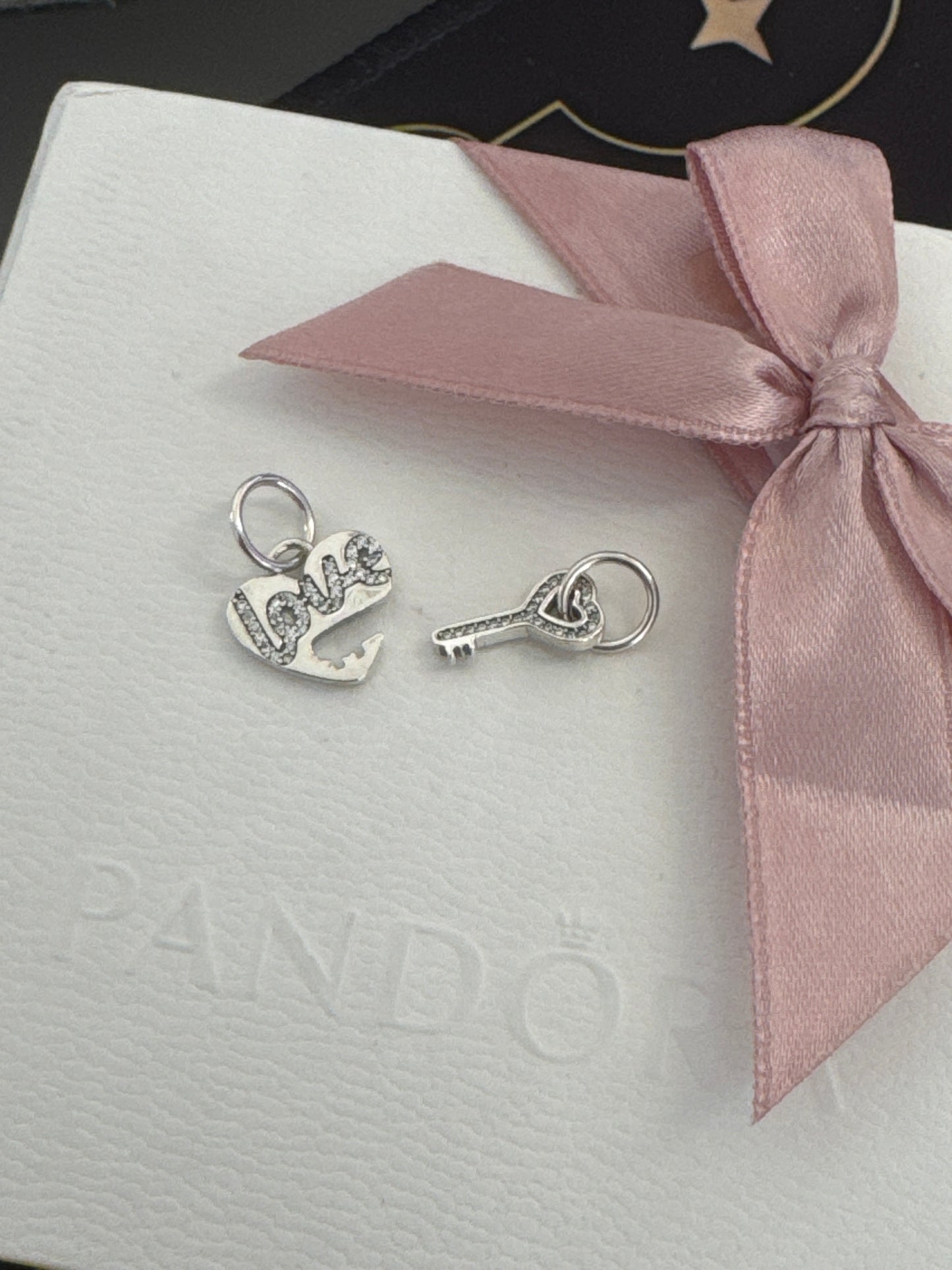 Genuine Pandora Splittable Pave Love Heart & Key Charm 2 in 1