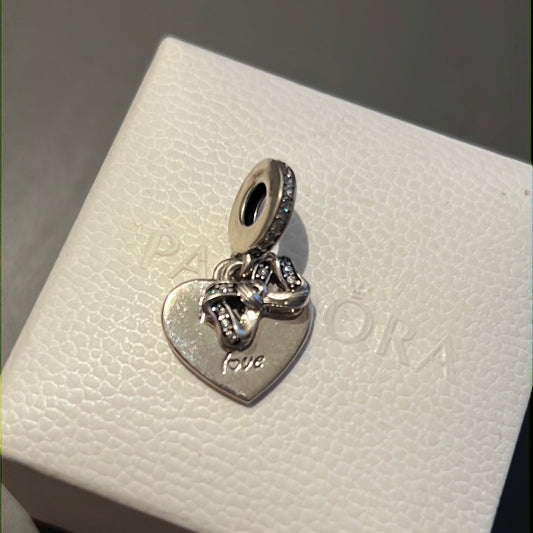 Genuine Pandora The Gift of Love Heart Pave Bow Dangle Charm