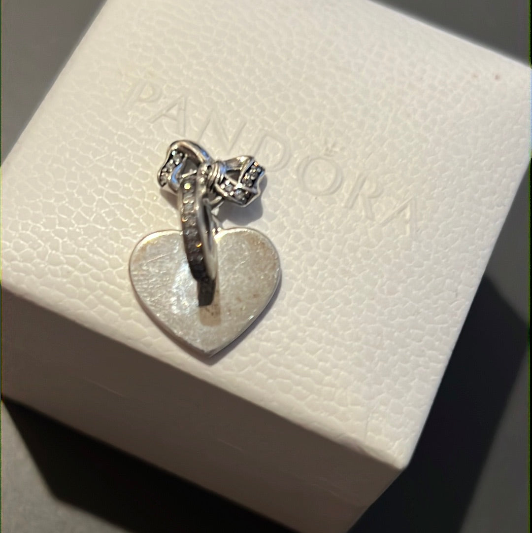 Genuine Pandora The Gift of Love Heart Pave Bow Dangle Charm