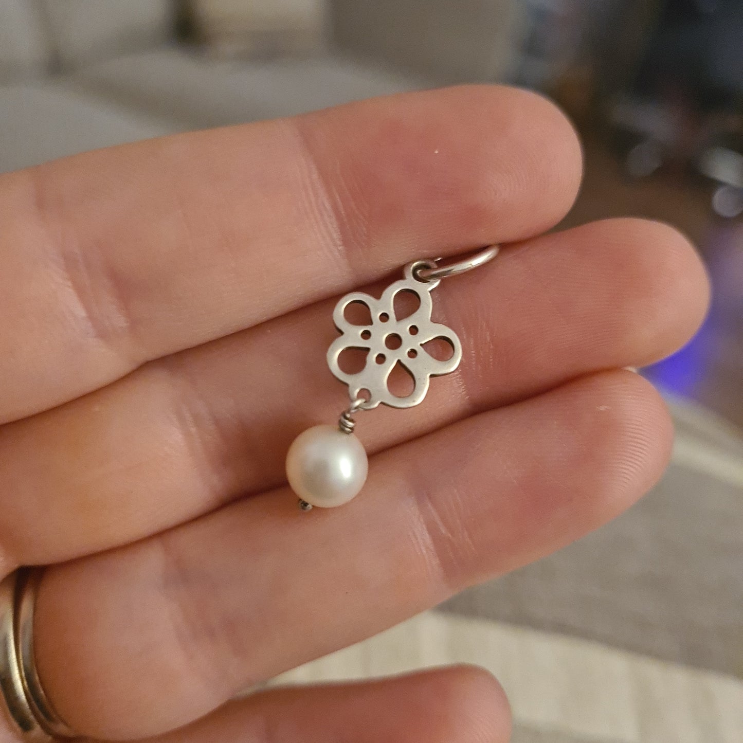 Genuine Pandora Flower Pendant with White Pearl