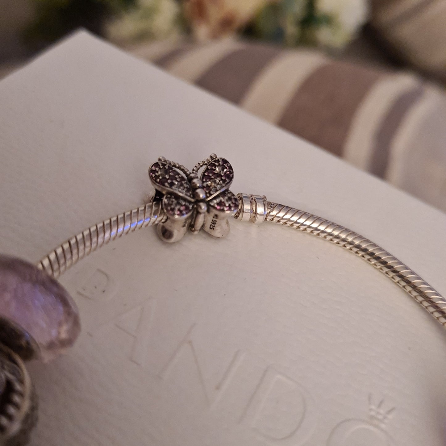 Genuine Pandora Pave Pink and Clear Butterfly Charm