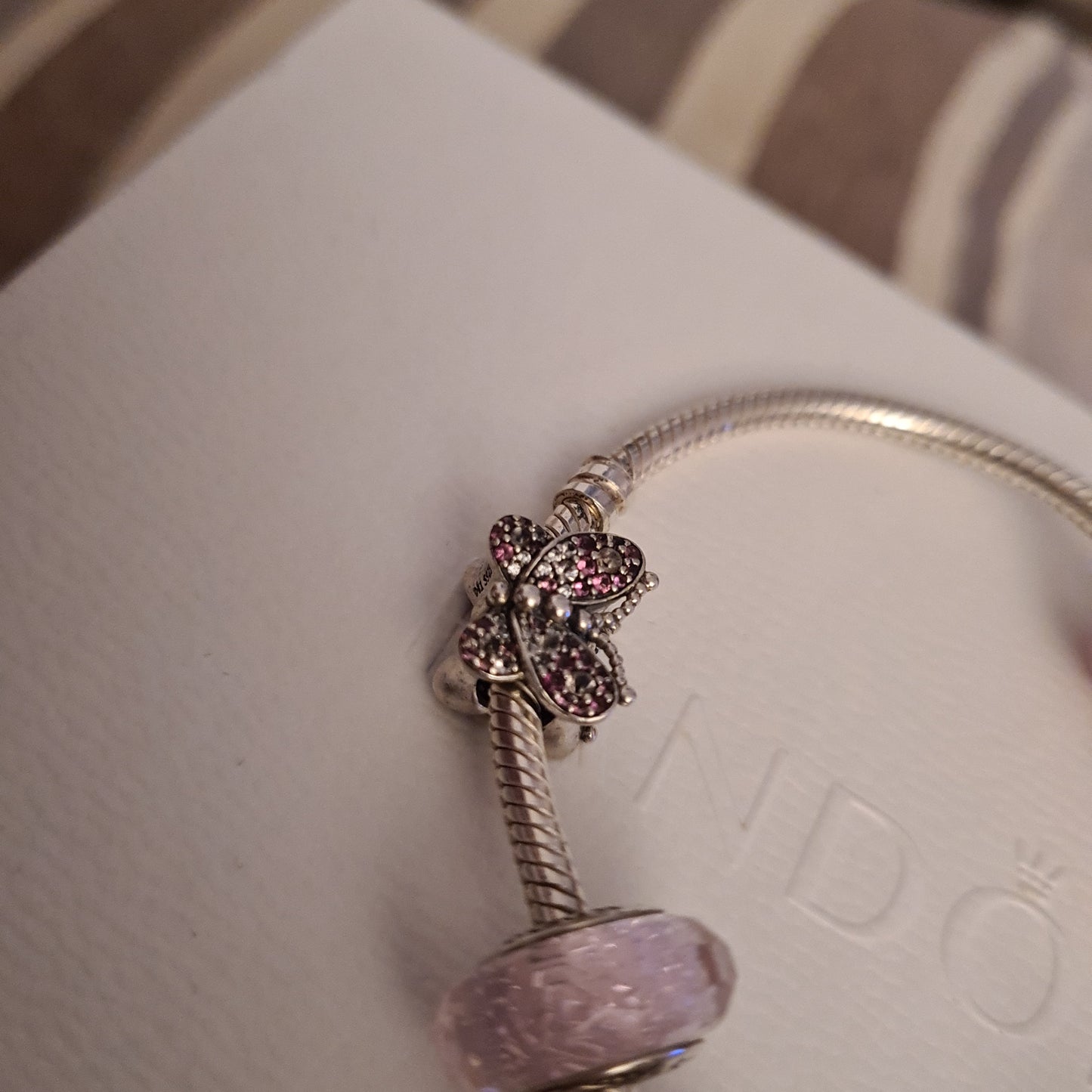 Genuine Pandora Pave Pink and Clear Butterfly Charm