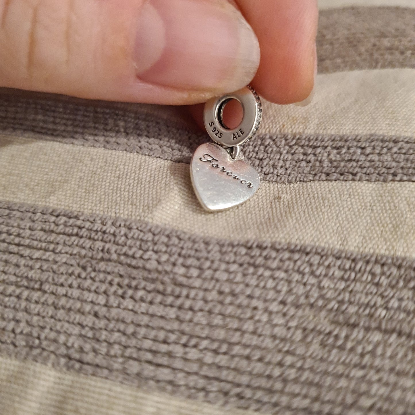Genuine Pandora Two Tone Heart Dangle with Wording I Love You Forever