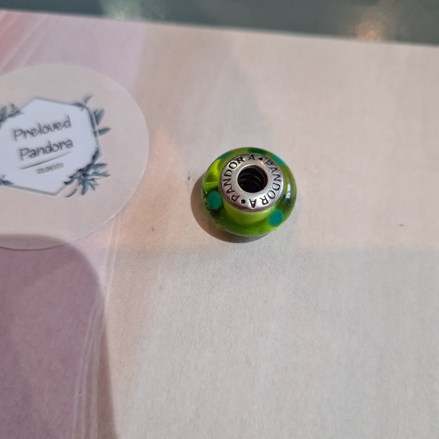 Genuine Pandora Green Polka Dot Murano Glass Charm