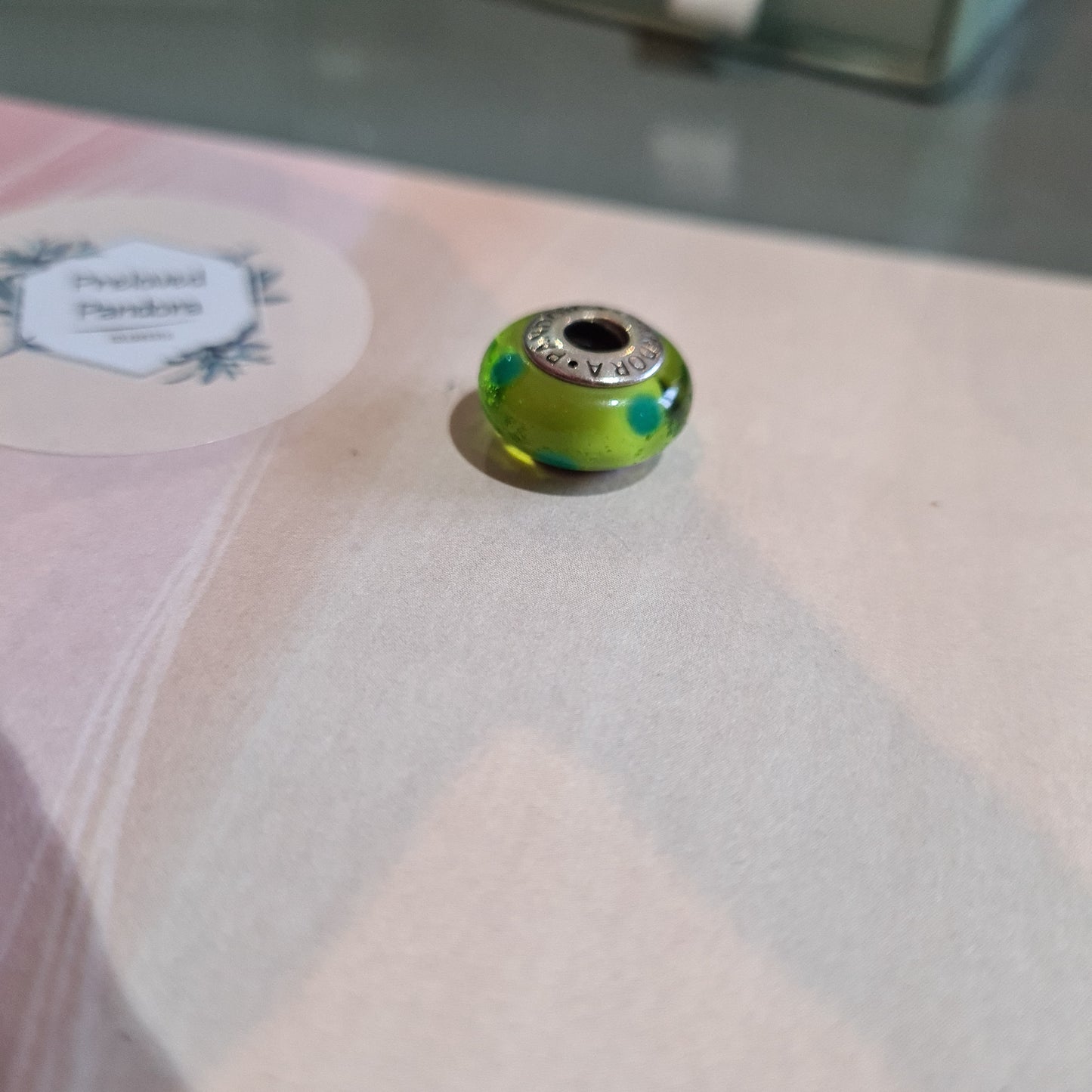 Genuine Pandora Green Polka Dot Murano Glass Charm