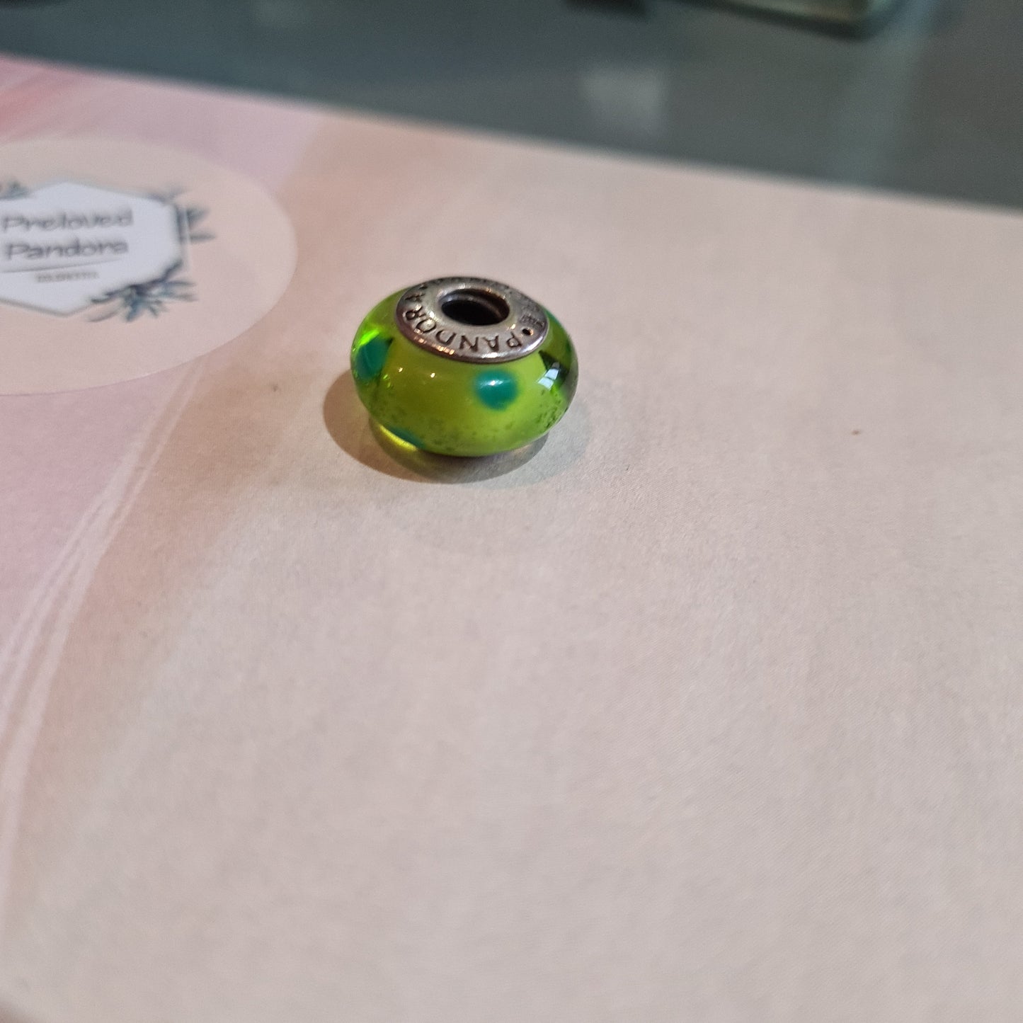 Genuine Pandora Green Polka Dot Murano Glass Charm