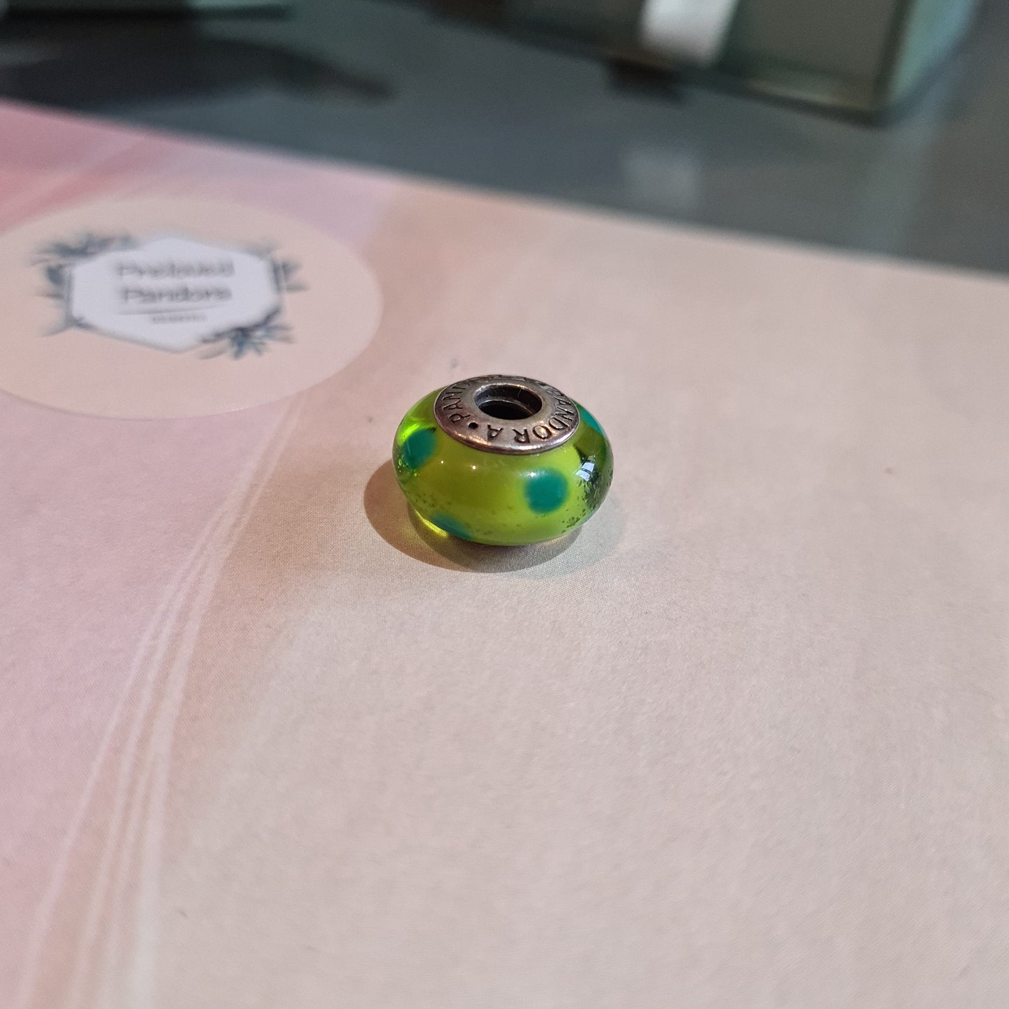 Genuine Pandora Green Polka Dot Murano Glass Charm