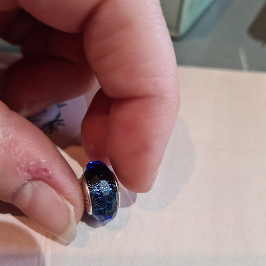 Genuine Pandora Blue Shimmer Faceted Murano Glass Charm