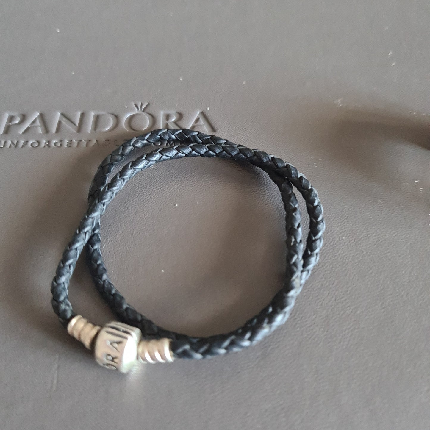 Genuine Pandora Dark Grey Double Wrap Leather Bracelet Medium