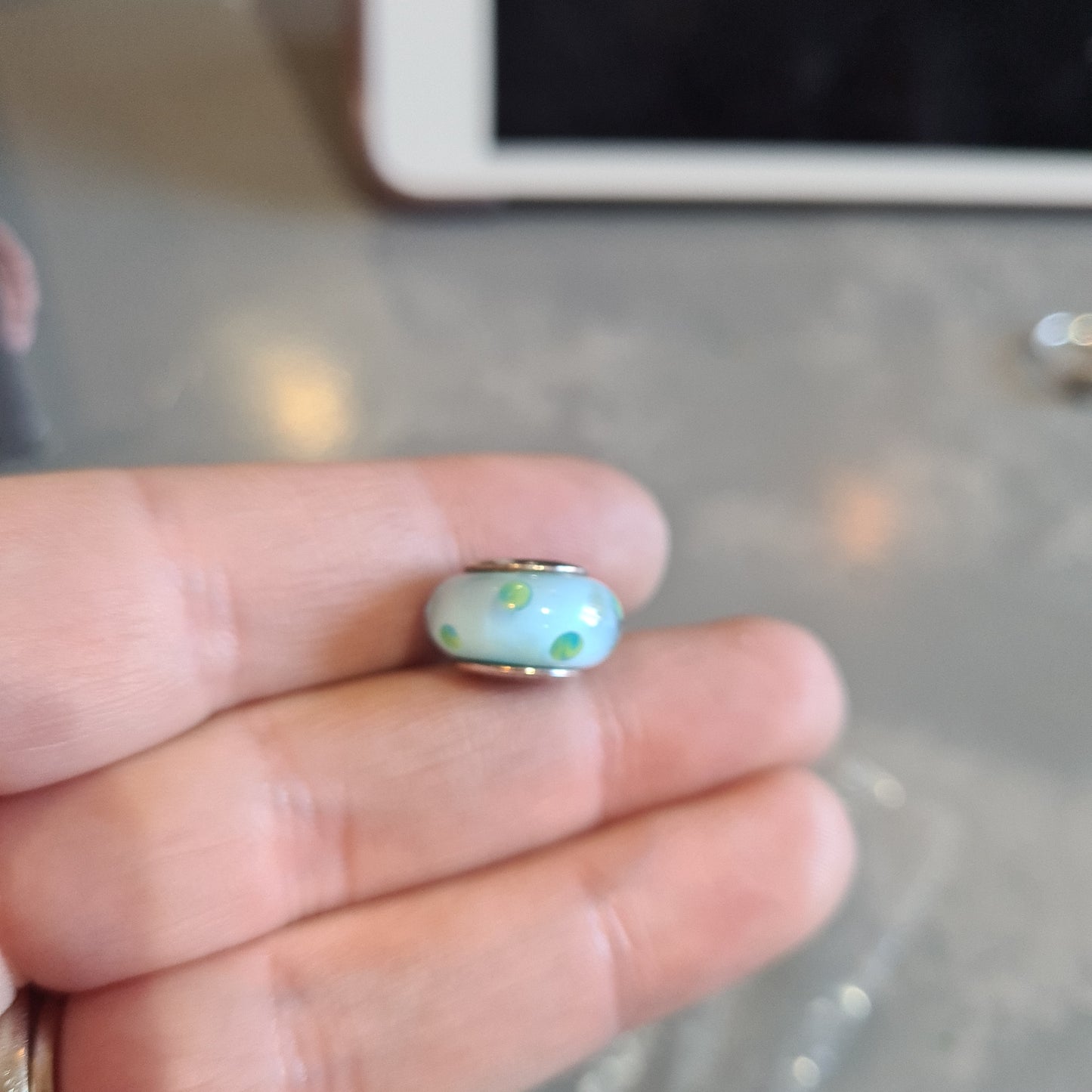 Genuine Pandora Murano Glass Charms Spotty Polka Dot Blue and Green