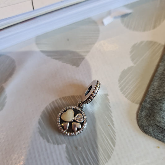Genuine Pandora Four Heart Dangle Enamel and Pearl Charm