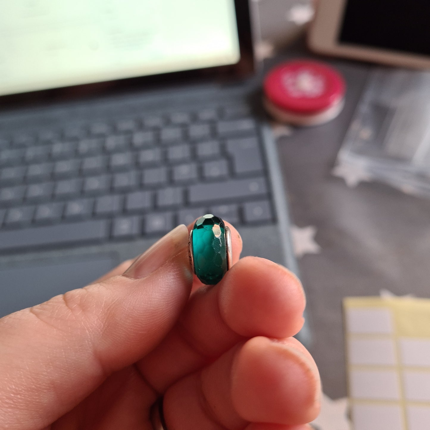 Genuine Pandora Faceted Murano Blue Green Teal Turquoise Glass Charm