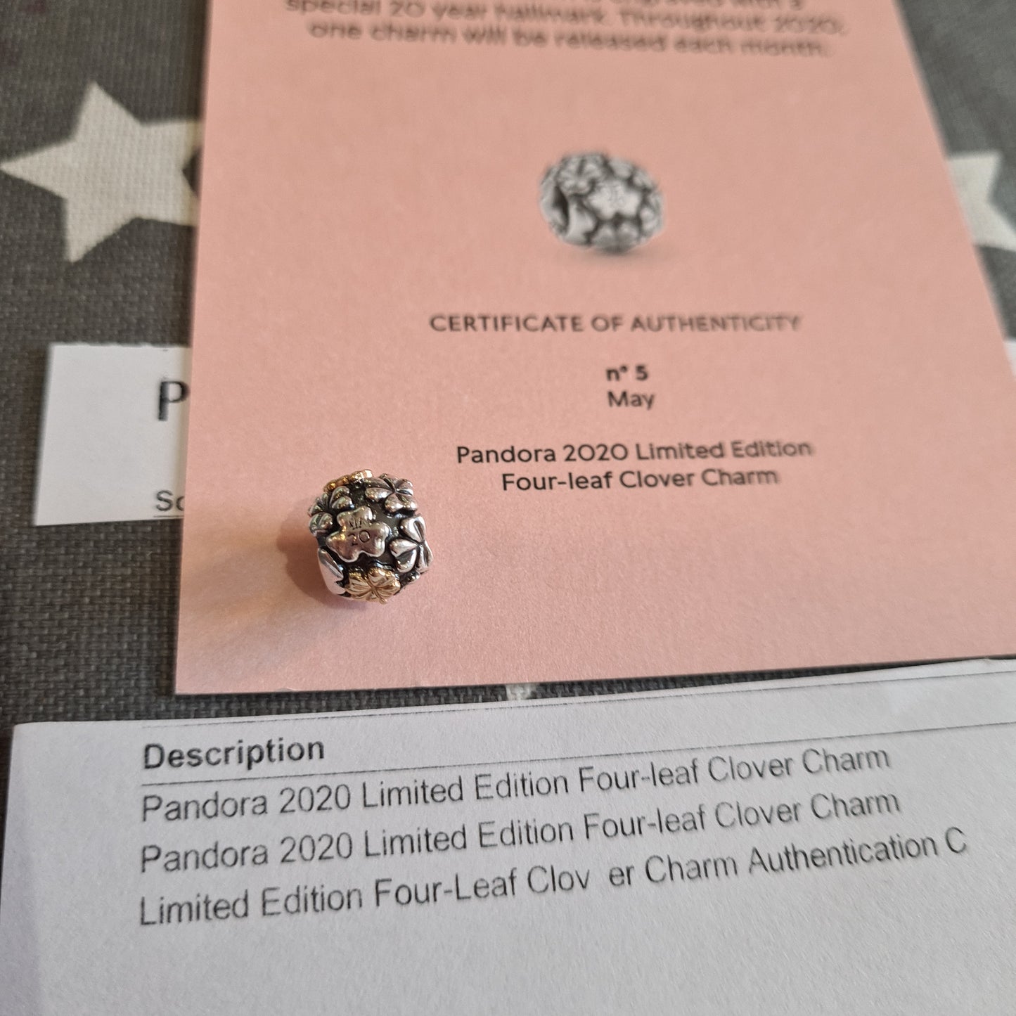 Genuine Pandora 20th Anniversary Two Tone Clover Ball With Certificate No.5 May