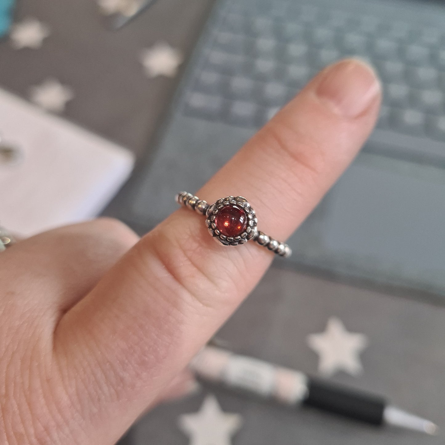 Genuine Pandora Birthstone Ring Size .. Red Garnet January Ring