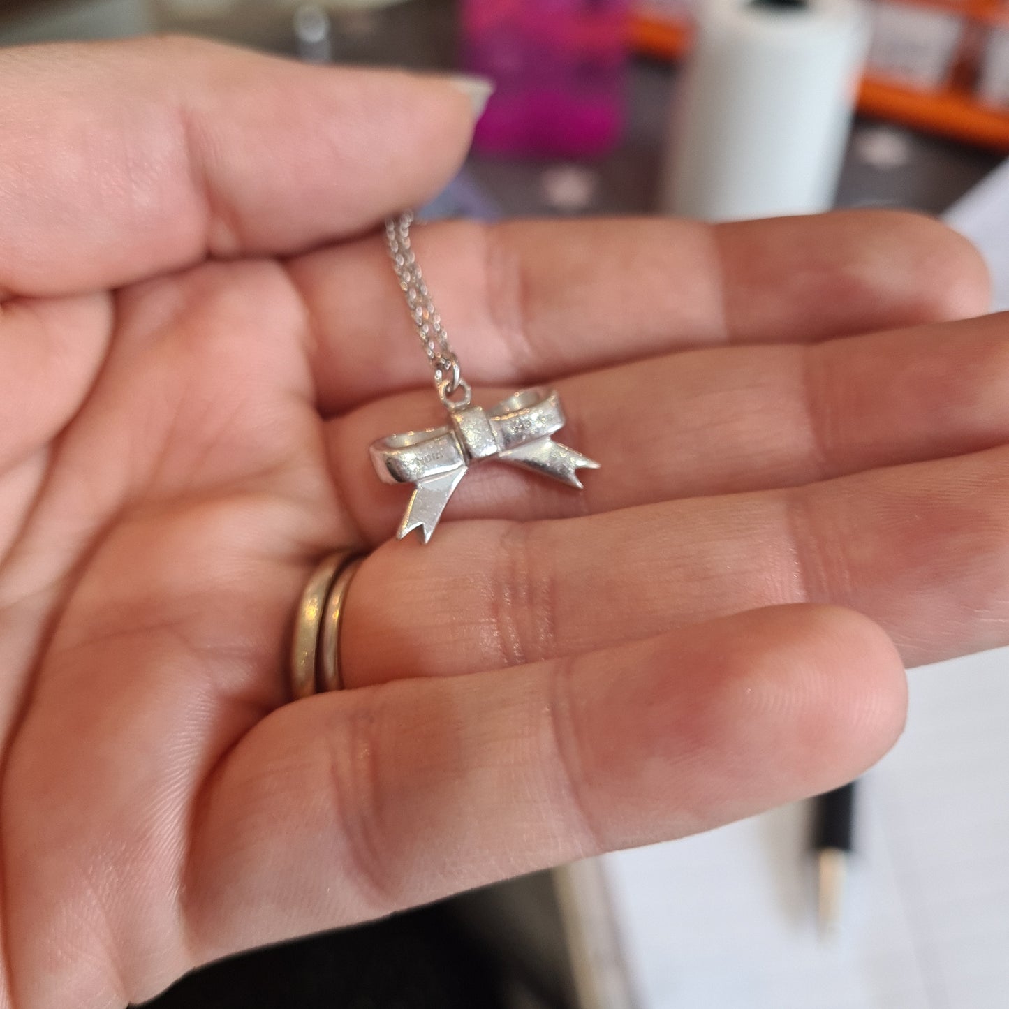 Genuine Hot Diamond Oversized Bow Necklace With Small CZ? Diamond? In the Middle