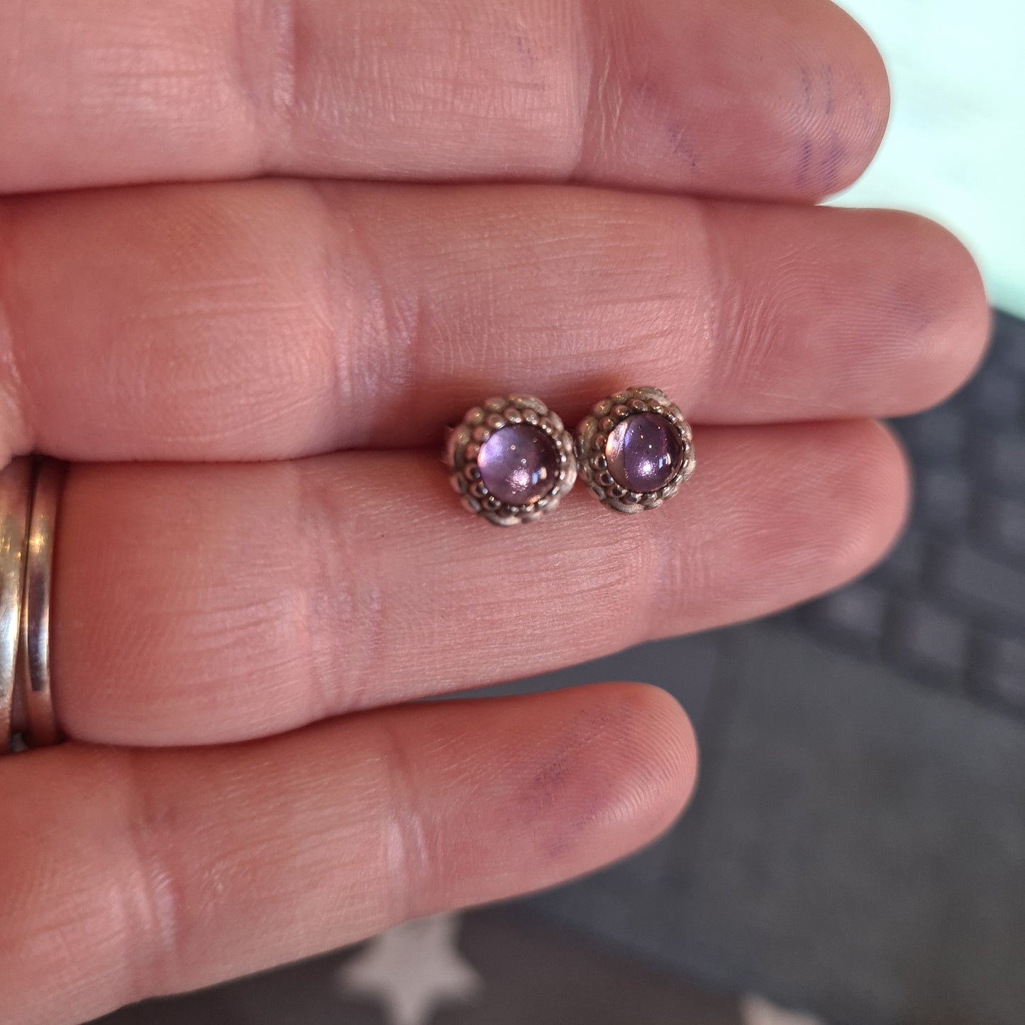Genuine Pandora Purple Amethyst February Birthstone Earrings Studs